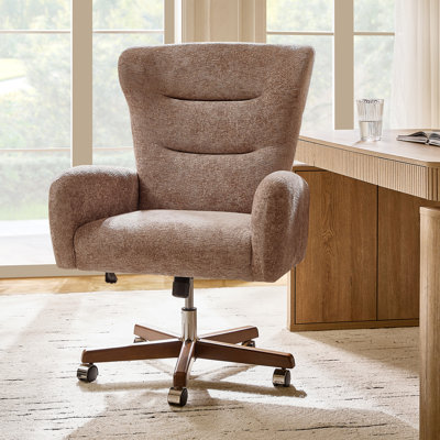 Caden Modern Chenille Simple Assembly Wingback Executive Chair with Adjustable Height and Curved Armrests
