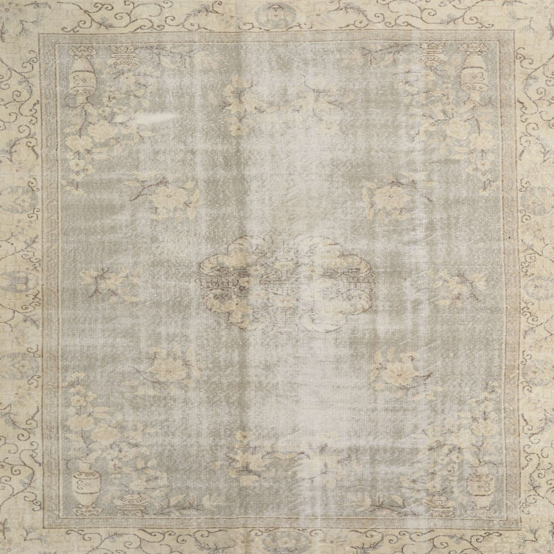 Tapis oriental gris et ivoire, Carré 5 pi