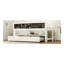 Lit mezzanine bas simple en bois avec tablettes de rangement, tableau noir et lit gigogne, blanc
