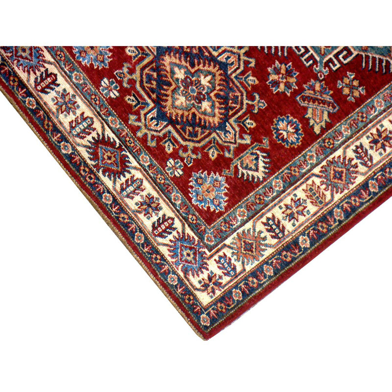 Tapis unique en laine noué à la main de haute qualité de 3 pi 2 po x 4 pi 11 po bleu / rouge / beige