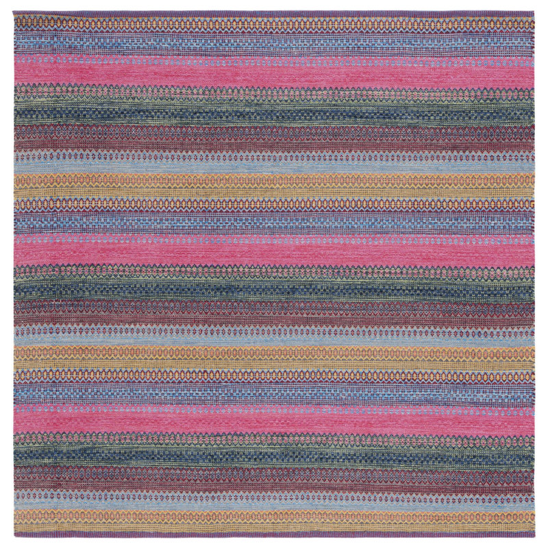 Montauk Flat Weave Cotton Striped Rug, Square 6'