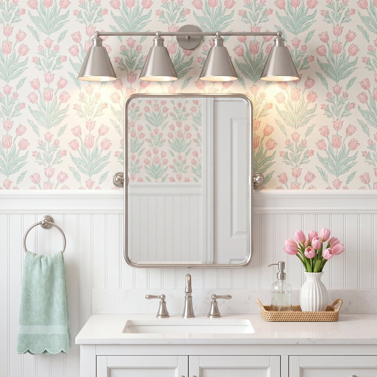 4 Light Dimmable Vanity Light, Brushed Nickel