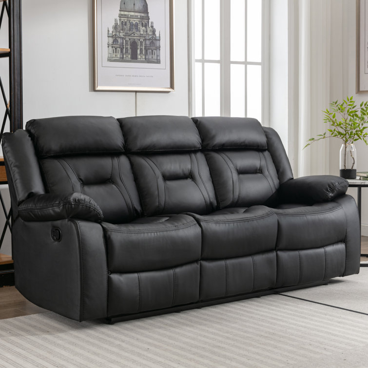 Etherine 80.3'' Wide Modern And Overstuffed Breathable Vegan Leather Manual Reclining Sofa with Pillow Top Arm