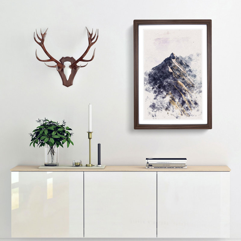 Mountain Ridge in Switzerland - Picture Frame Painting Print, 87cm H x 62cm W x 2cm D, Walnut Framed