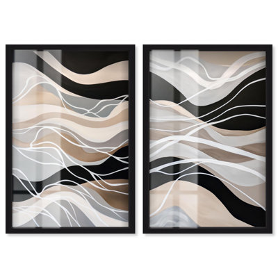 Noir Bld Series Shadowbox Print Modern Wall Art Set by Art Remedy, Black Frame, 30 x 45