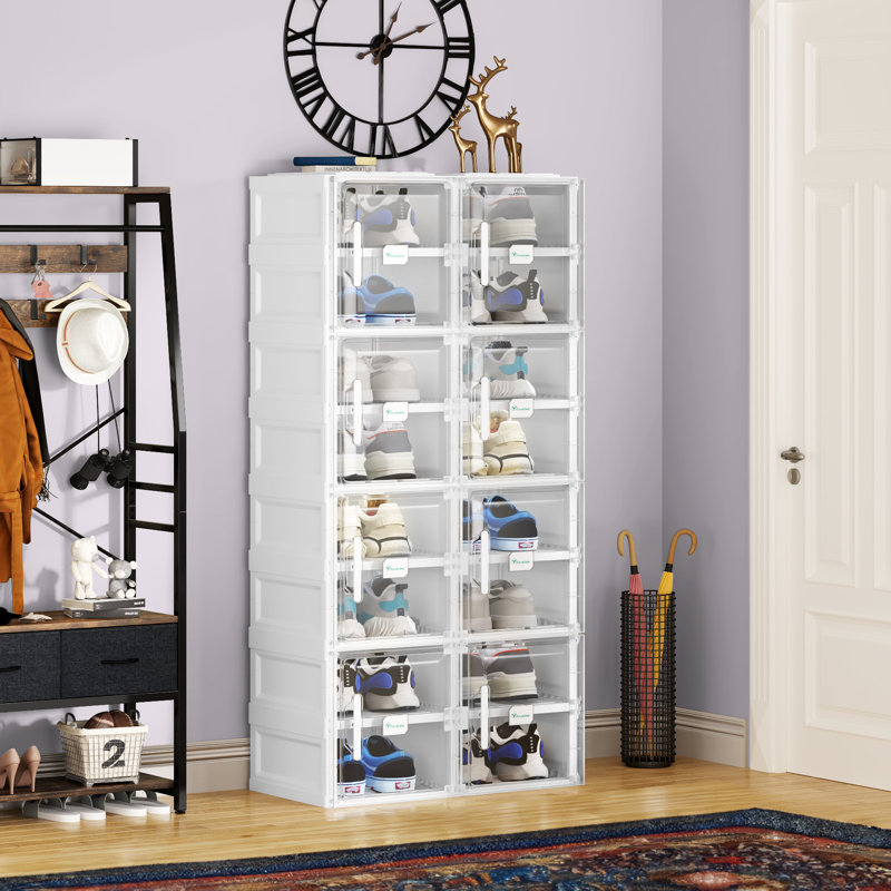 16 Pair Stackable Shoe Storage Box, White