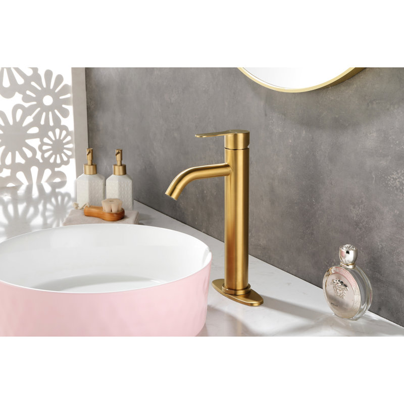 Modern Rv Bathroom Sink Faucet, Deck Mount Single Hole, Brushed Gold Handle, Stainless Steel Vanity, Fast Installation Process