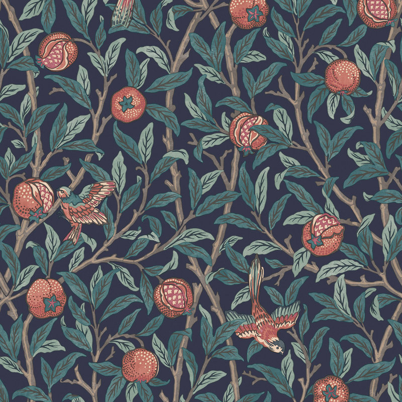 William Morris At Home SS24 Floral Wallpaper Double Roll, Navy Blue