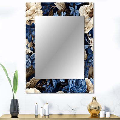 Huang de cobalt bleu Huang Renaissance motif victorien - grand miroir floral, décor de miroir mural Cottage