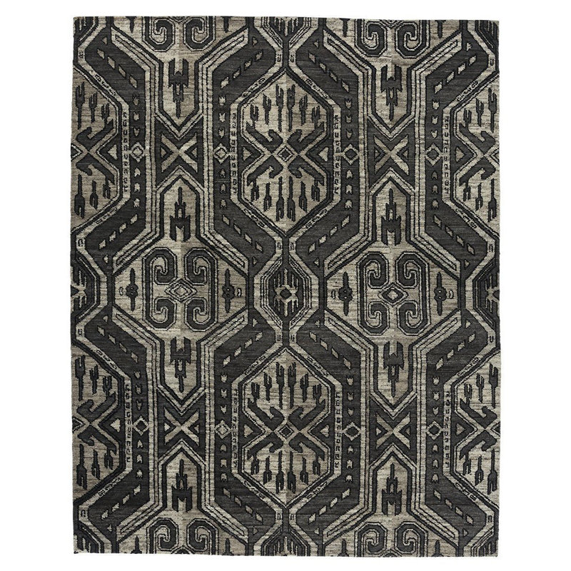 Lakota Wool Oriental Area Rug in Black/Gray, Rectangle 8' x 10'
