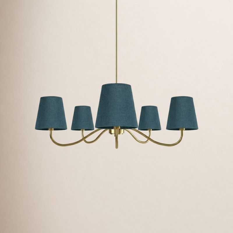 Wrought Iron 5-Light Chandelier, Blue, Laiton poli