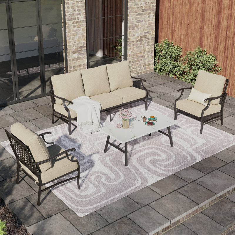 Asfand 5-7- Person Patio Conversation Set with Optional Ottoman, Beige, No