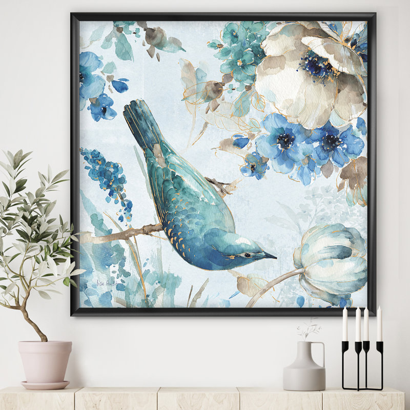 Indigold Watercolor Lovely Bird I - reproduction de photo sur toile, H 16 po x l 16 po x P 1 po, Cadre argenté