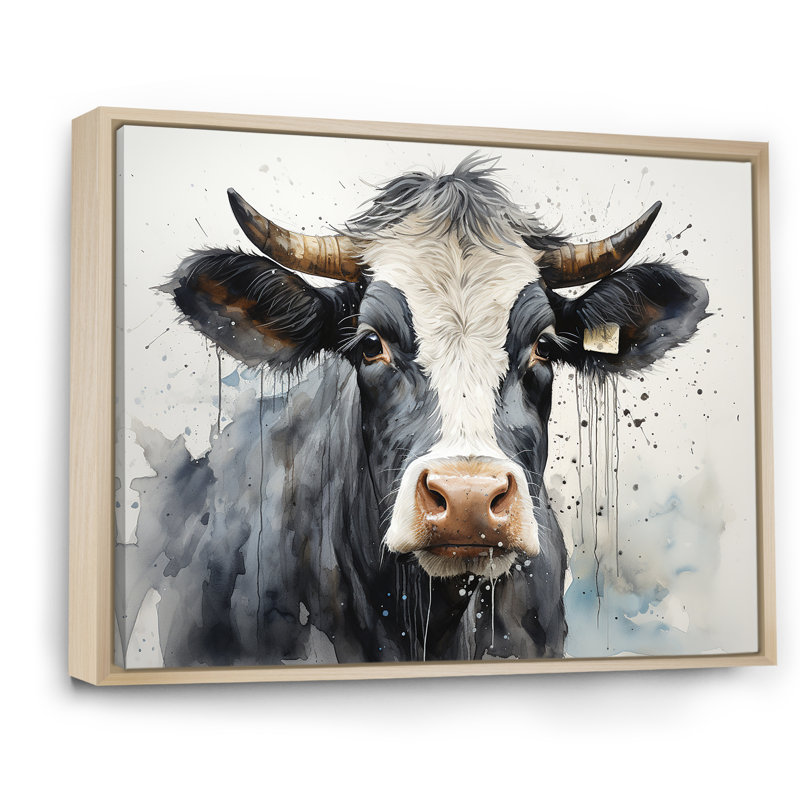 Beau portrait de bouvier noir et blanc - impressions sur toile, Cadre naturel flottant, H 34 po x l 44 po x P 1,5 po