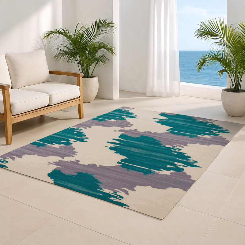 Tapis intérieur et extérieur beige Watercolor, Rectangulaire 2 pi x 3 pi