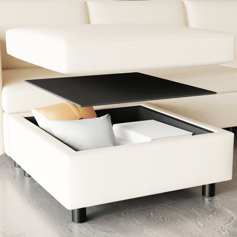 Canapé modulaire, Tissu beige, H 32 po x l 68 po x P 93,5 po