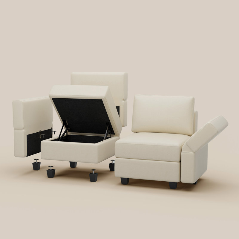 Colusa Faux Leather 7 Seats  U Shaped Free Combination Memory Foam Modular Sofa Storage Sectional Couch With A Movable Ottoman for living room
