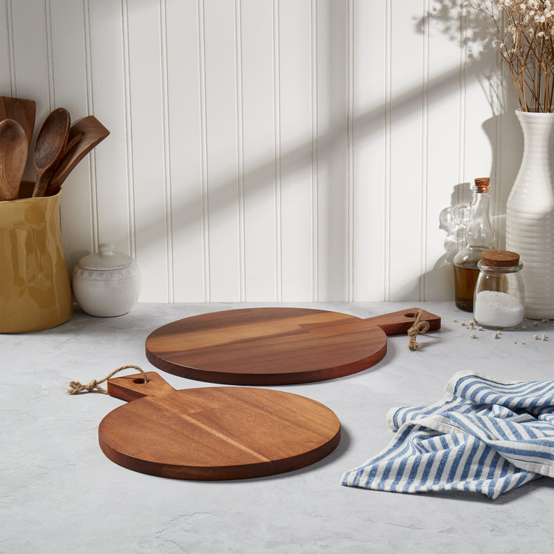 Rustic Serving Denmark 2 piece Acacia Wood Round Cutting Board Set
