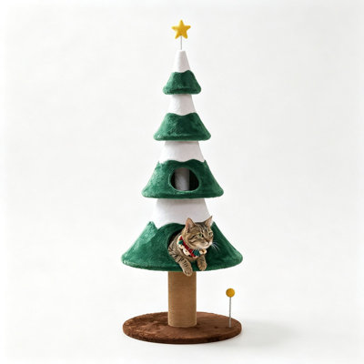 Arbre à chat à plusieurs niveaux de 157 cm (62 po) de style végétal, base robuste avec poteaux à griffer en sisal et niche confortable, mobilier d'intérieur pour chat pendant les fêtes, vert