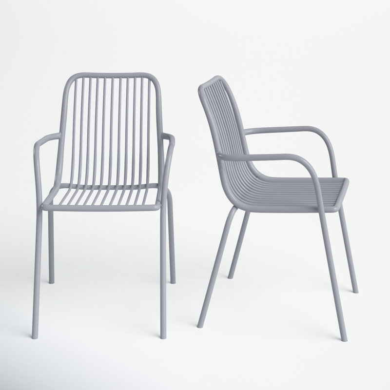 Oglethorpe Steel Outdoor Stacking Dining Armchair, Silver