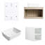 Meuble-lavabo flottant de conception moderne avec lavabo d'art en céramique, dalle de pierre plate blanche et petites tablettes de rangement, porte à fermeture douce, ensemble KD
