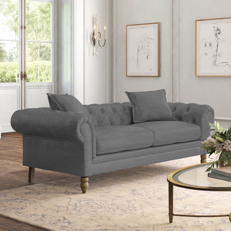 Canapé Chesterfield à accoudoirs roulés 85 po, Gris