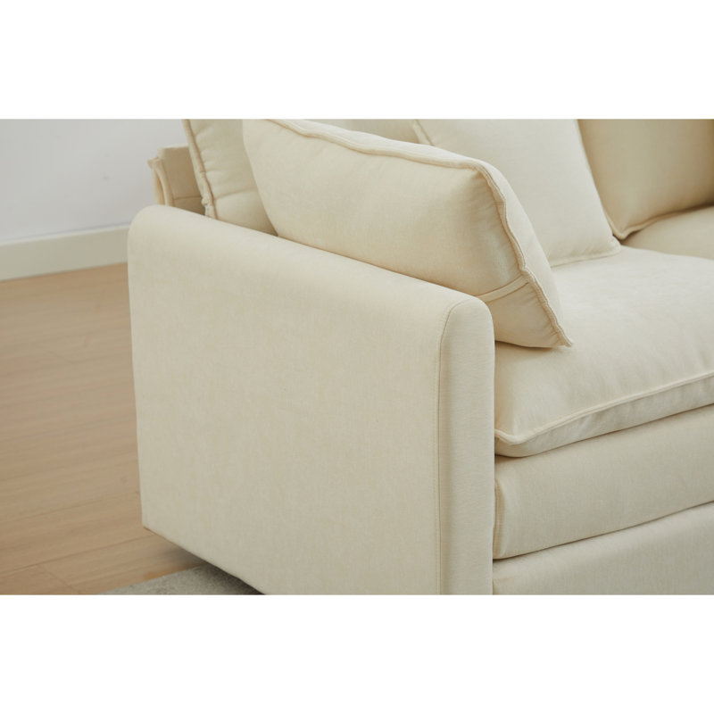Living Room, 2 pièces, en L moderne, 2 places confortables en chenille blanche