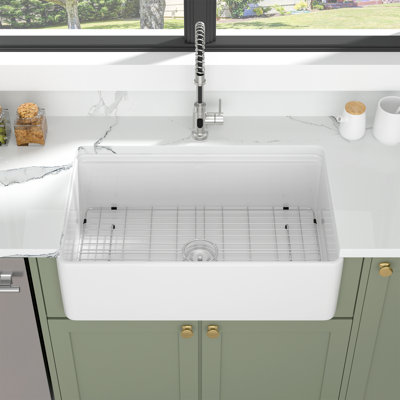 33" x 20" Ceramic workstation Kitchen Sink Undermount Single Bowl Farmhouse Apron Kitchen Sink