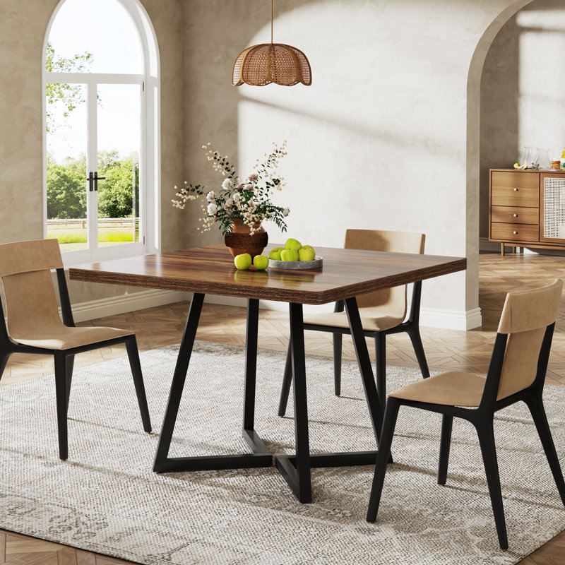 31.5" Industrial Square Dining Table, Small Kitchen Table for 4, Black, Brown