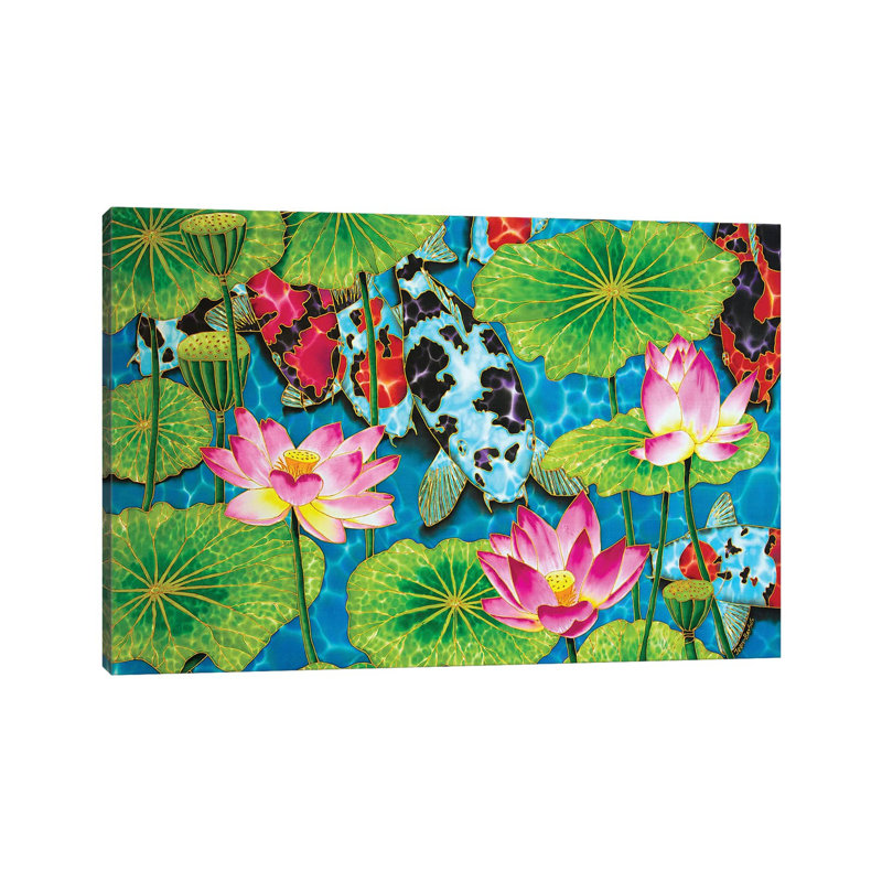 Koi And Lotus Daniel Jean-Baptiste by Daniel Jean-Baptiste - Wrapped Canvas Print, 66.04 cm H x 45.72 cm W x 1.91 cm D