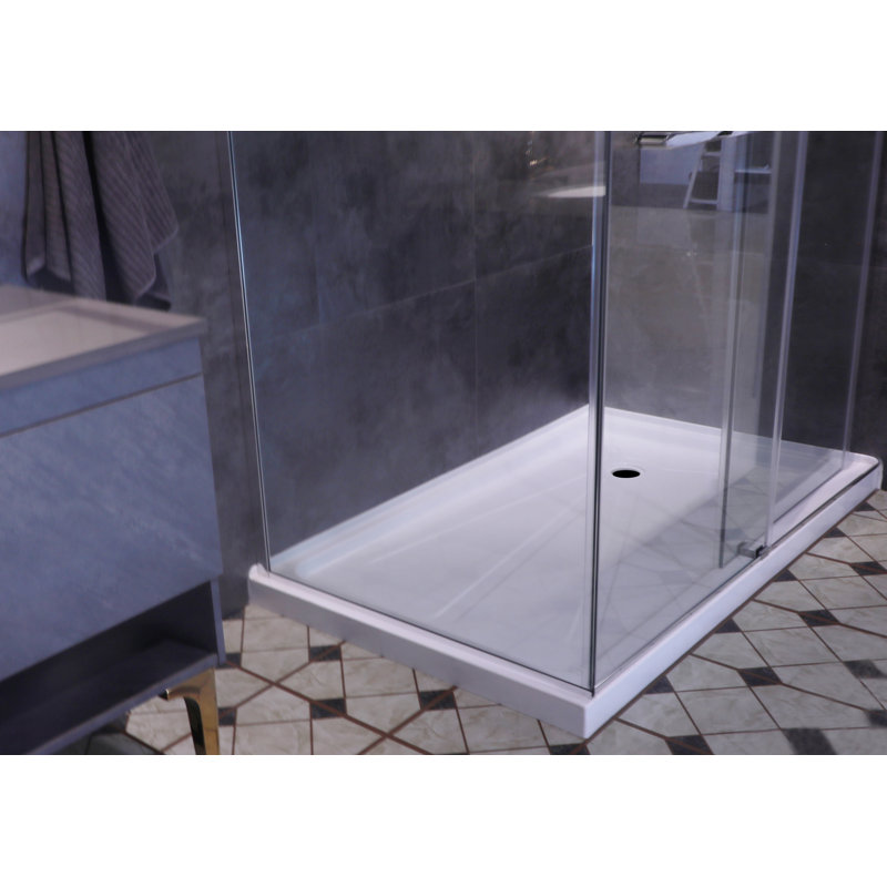 60" x 30" Rectangular Acrylic Single Threshold Shower Base with Right Drain - Triple Flange Alcove Shower Pan with Slip-Resistant Floor