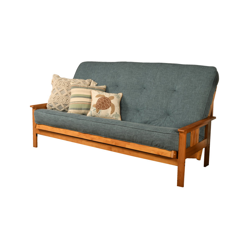 Johnte Queen 86" Futon Frame and Mattress, Butternut, Linen Aqua