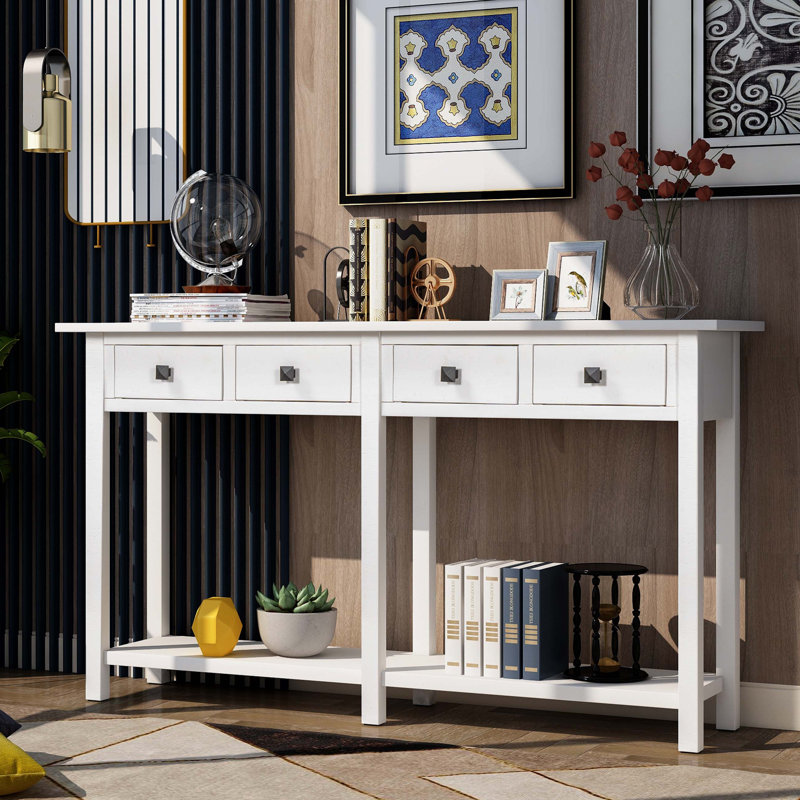 Console de rangement avec tiroirs et tablette inférieure Leshelle , Ivoire