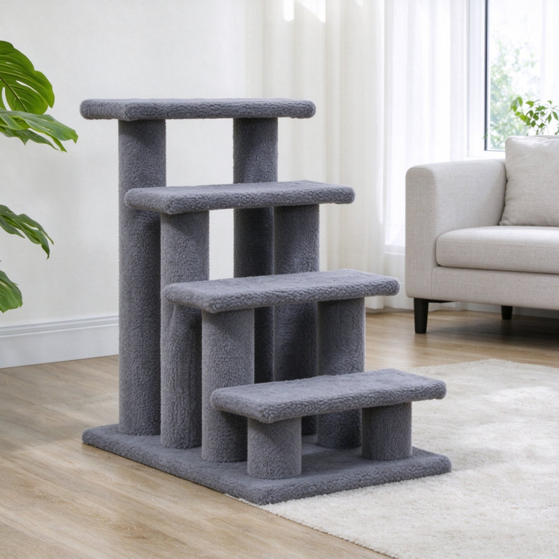 4-Step Dog Steps for Bed & Sofa, Pet Climb Ladder for Dogs & Cats, 63 x 43 x 60 cm, Grey