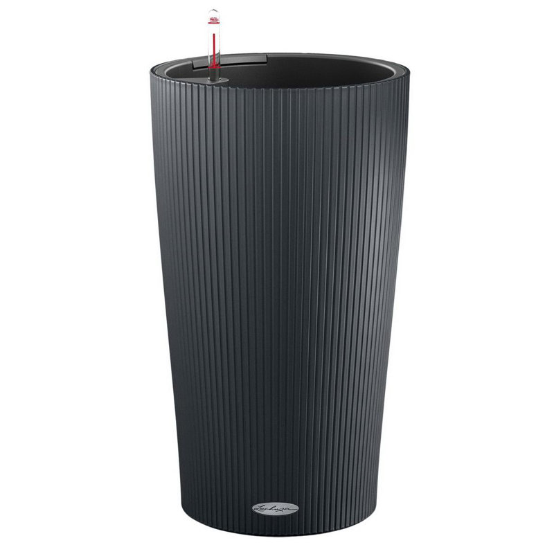 Lechuza Cilindro Color Self-watering Planter with Drainage Hole and Water Level Indicator, Black, 56cm H x 32cm W x 32cm D