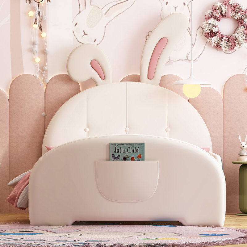 Lit, lit princesse en forme de lapin rembourré, lit plateforme avec tête et pied de lit