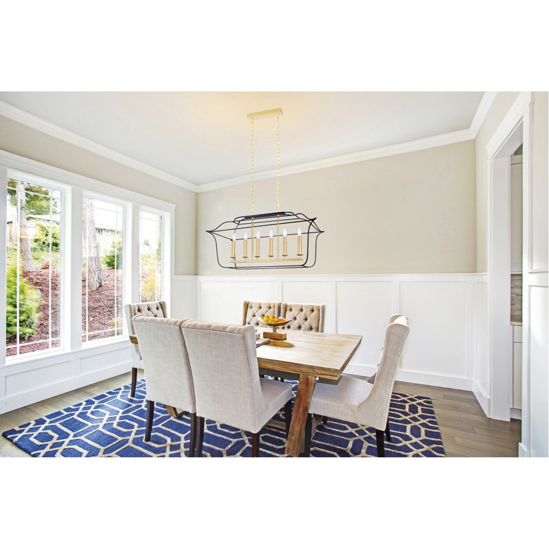 36-Inch 6-Light Island Chandelier, Satin Gold and Black Finish – Modern Rectangular Pendant Light for Dining Room or Kitchen