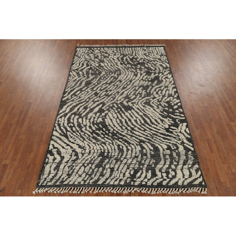 Tapis marocain noir et ivoire All-Over 6 x 9