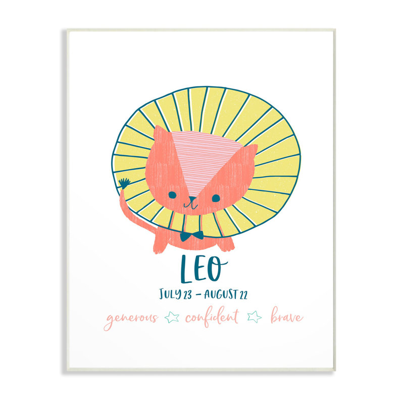 Monographie de zodiaque moderne et amusant, lion, Plaque murale, H 15 po x l 10 po x P 0,5 po