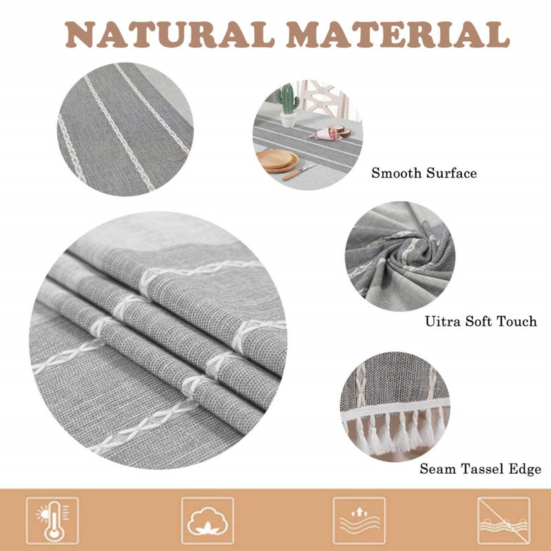 Striped Cotton Blend Thanksgiving Tablecloth, 55"x86"