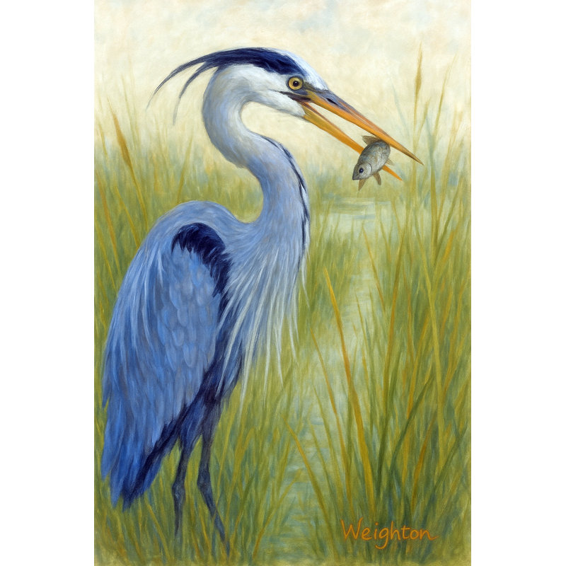 «Blue Heron in Marshland», art mural sur toile