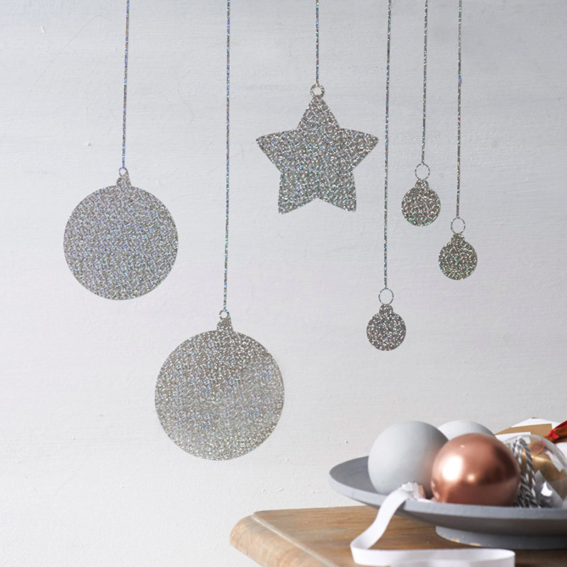 Glitter Bauble Wall Sticker, Silver