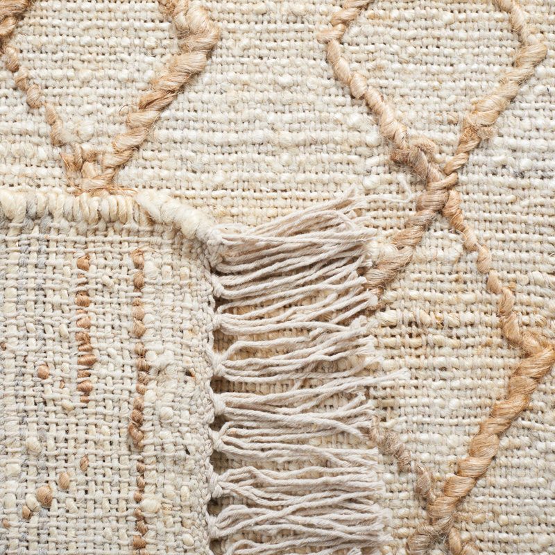 Tapis en jute / coton tissé à la main de couleur naturelle Karlena, Carré 6 pi