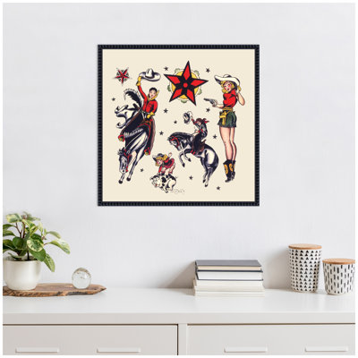 «Vintage Rodeo Illustration» par Corinna Buchholz of Piddix, reproduction d'art sur toile encadrée