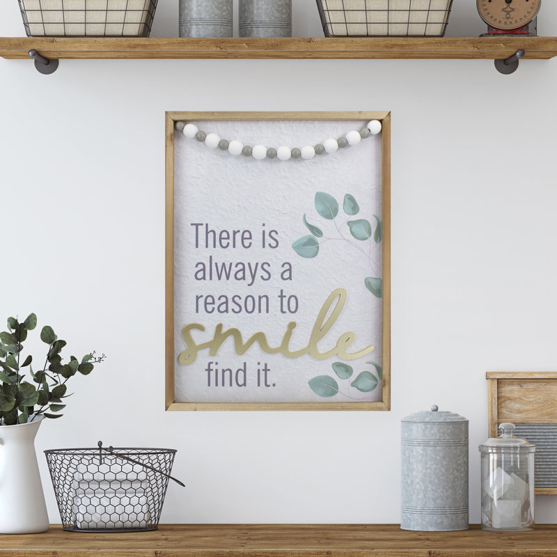 Beaded "There is Always a Reason to Smile" Wall Plaque Art Decor 15.75"