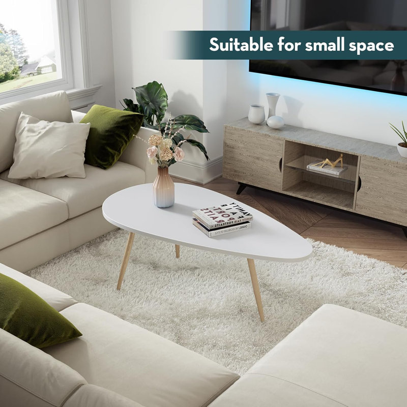 White Oval Metal and Wood Coffee Table