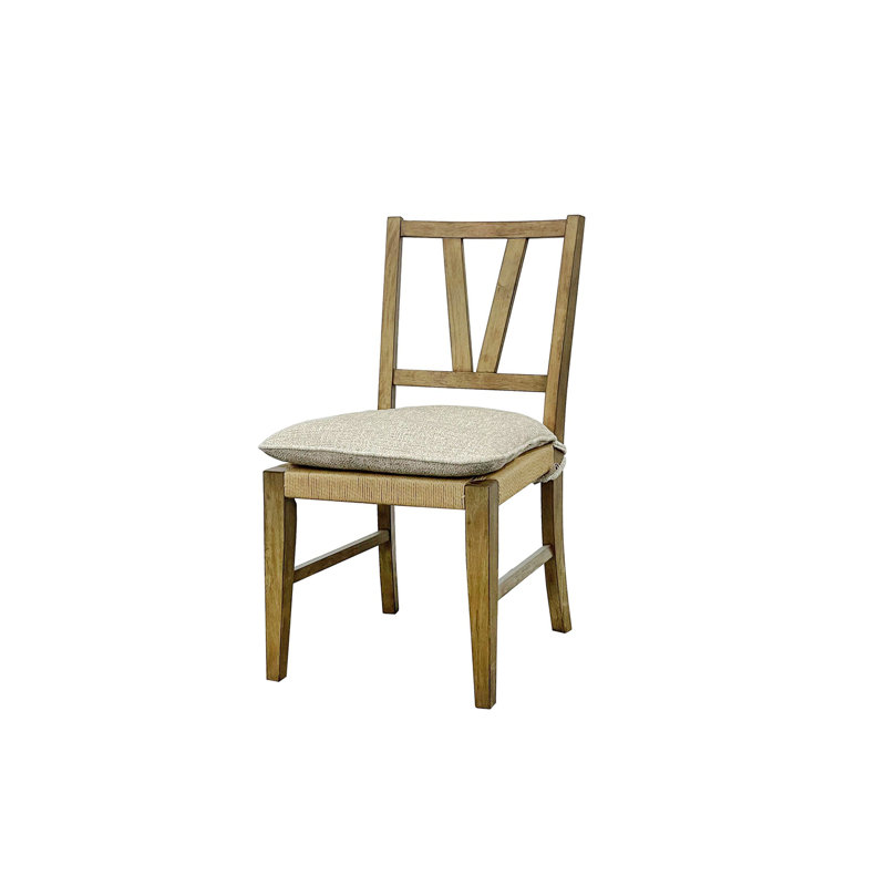 Slat Back Dining Chairs with Durable Hickory Veneers and Natural Rattan Seats, Almond
