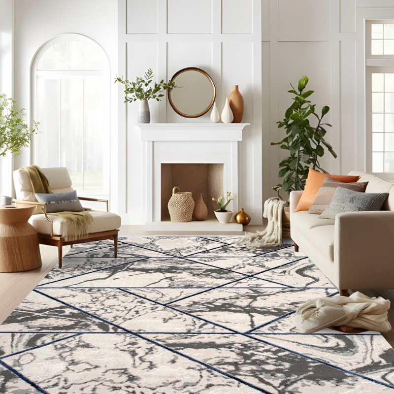 Monaco Series Abrstract Black/Gray/Ivory/Beige Area Rug, Rectangle 5'3" x 7'3"