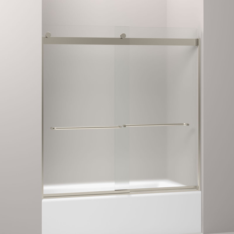 Levity 59.63" x 59.75" Bypass Bath Door with CleanCoat Technology, Anodized Brushed Bronze, Frosted