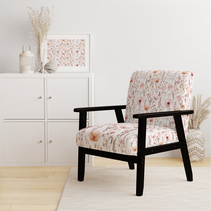 Chaise rembourrée Floral, Accoudoirs carrés noirs